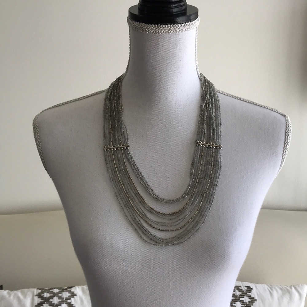 Lucky Brand Multi - Layered Silver Beaded Necklace